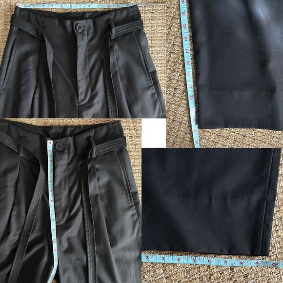 OAK NYC High Waist Wool Pleated Trousers – Black Pants w/ Belt Detail, Size M - Picture 6 of 7